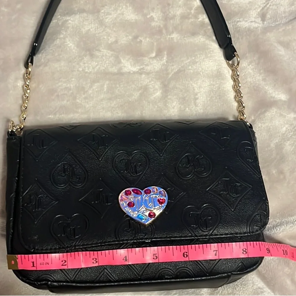 NWOT Juicy Couture Black Embossed Shoulder Bag with Heart Detail - Picture 6 of 8